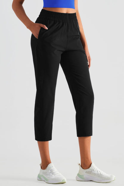 Elastic Waist Cropped Sports Pants