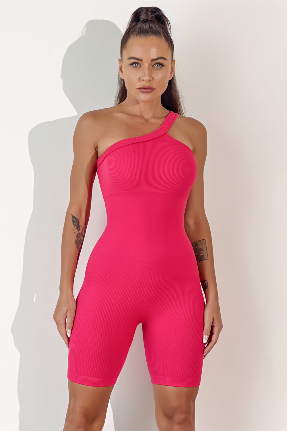 Asymmetrical Neck Wide Strap Active Romper