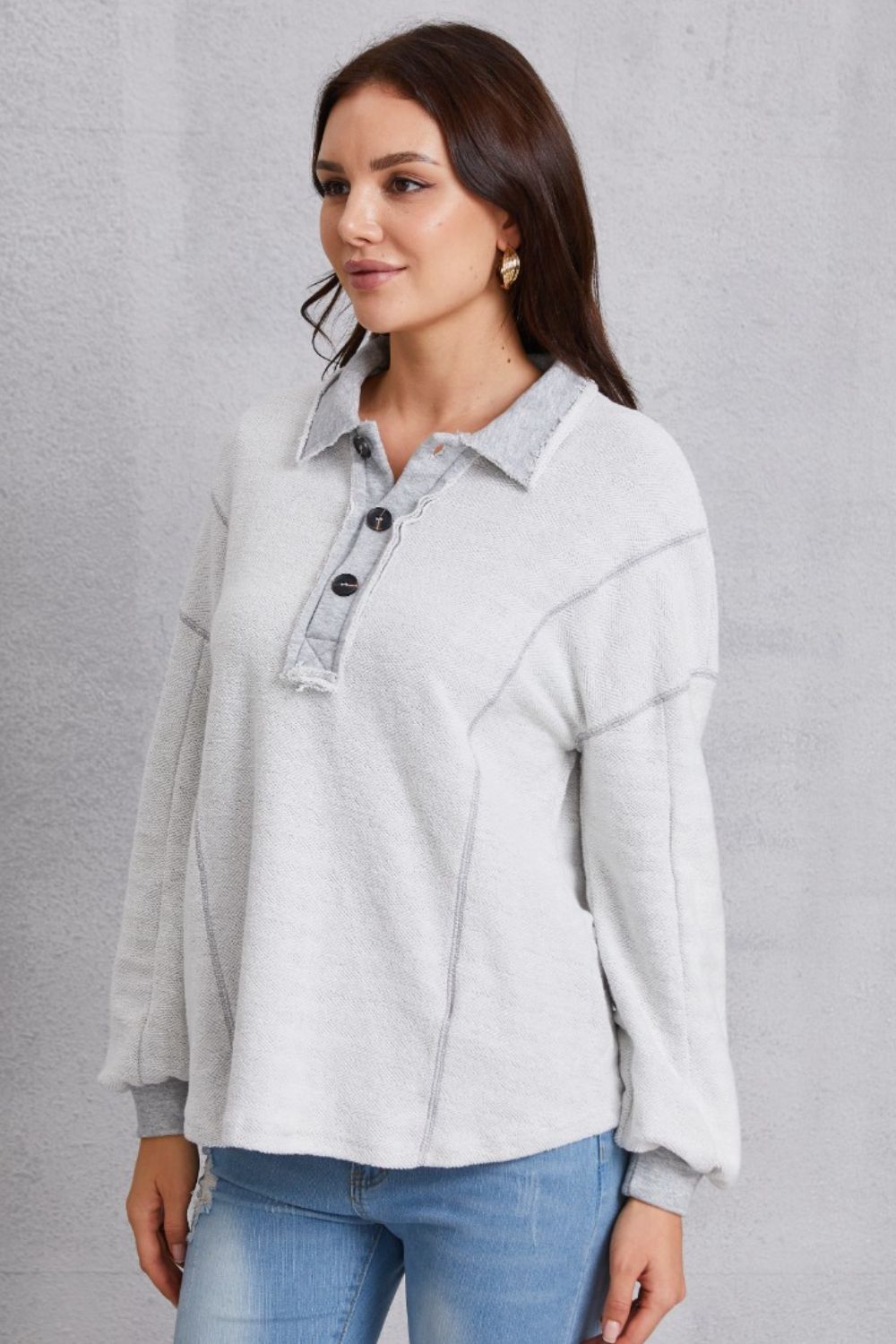 Half Button Dropped Shoulder Sweatshirt