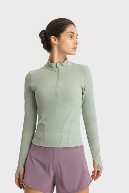 Millennia Half Zip Thumbhole Sleeve Sports Top