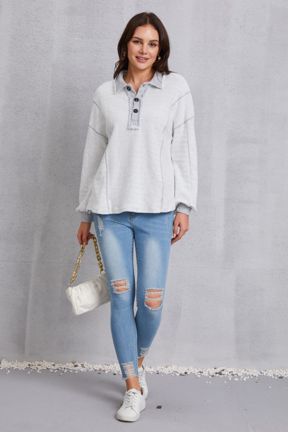 Half Button Dropped Shoulder Sweatshirt