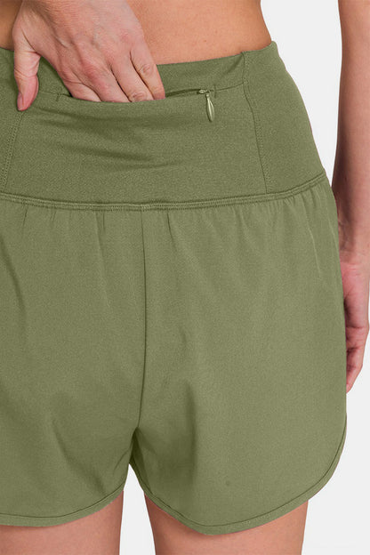 Zenana High-Waisted Zippered Back Pocket Active Shorts